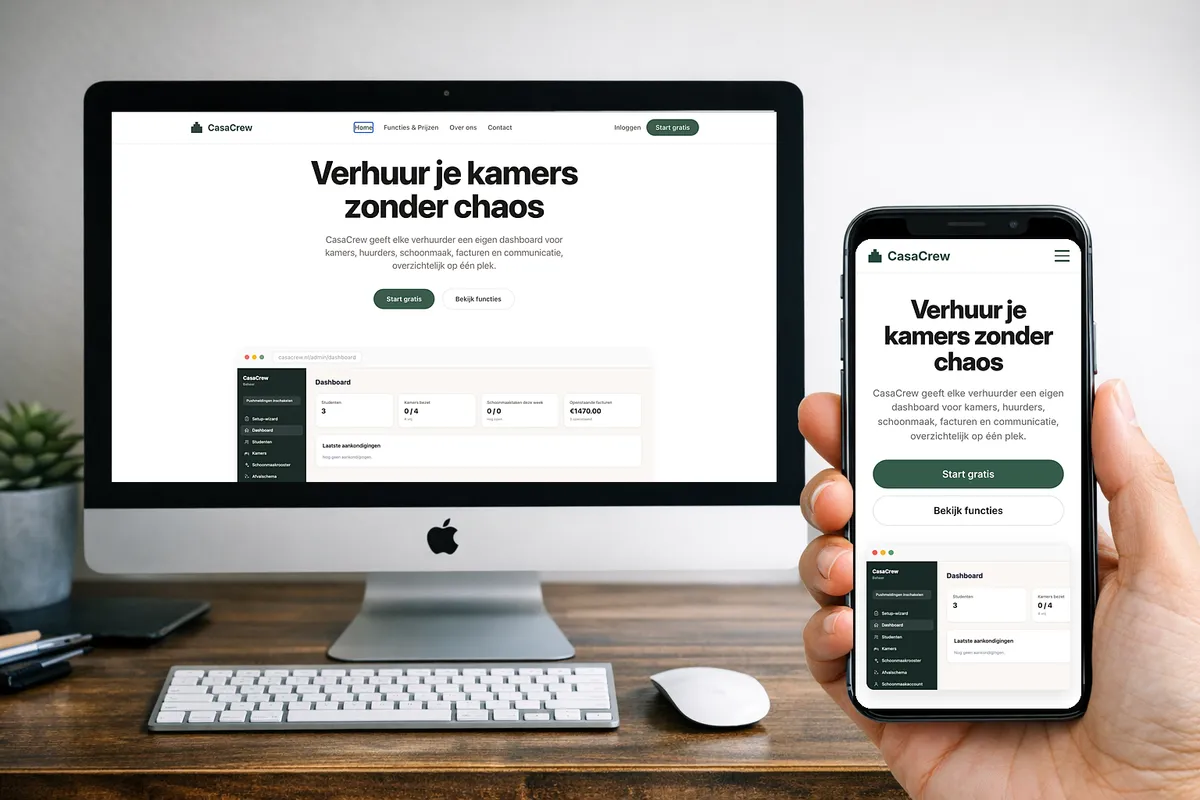 CasaCrew verhuurapp op desktop en mobiel