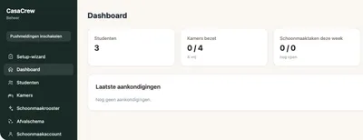 Dashboard van de CasaCrew verhuurapp